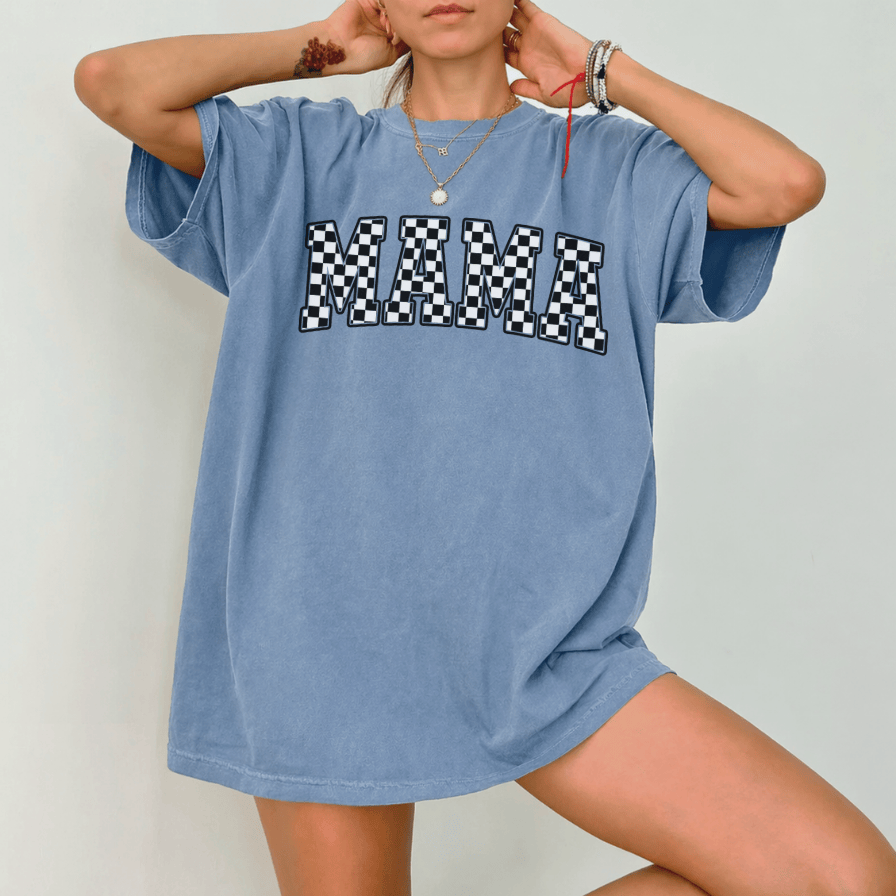 Mama Checkered Comfort Colors Shirt – Funny Mother's Day Gift for Mom, Rocker Tee - back view